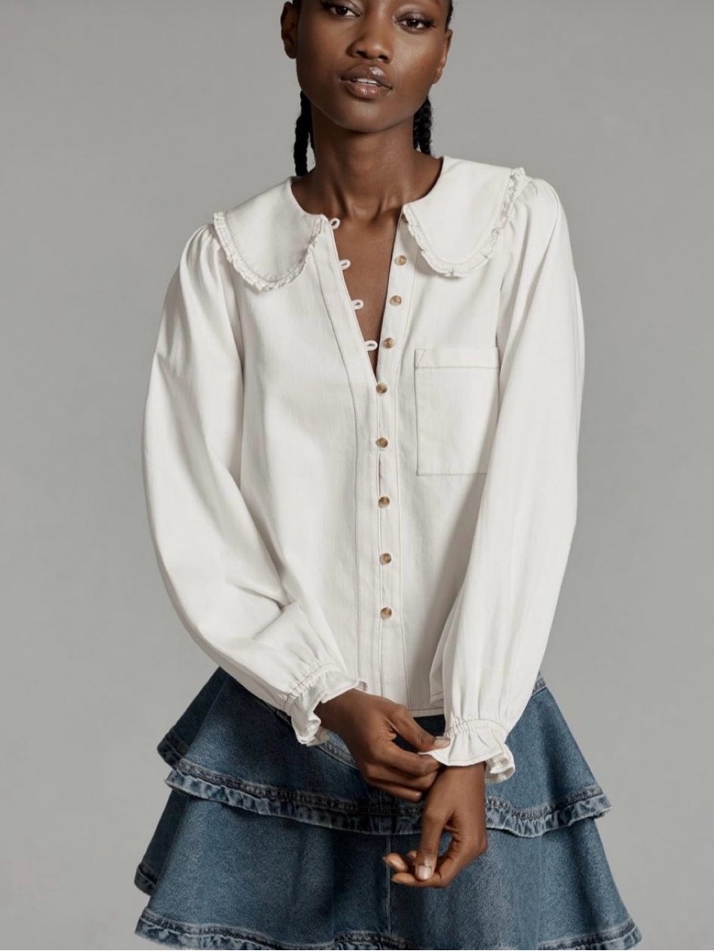 Pilcro Keira Denim Long-Sleeve Blouse by Anthropologie | Size: XS - Picture 1 of 10